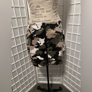 Camo Mini Skirt with Front Zip & Ring Detail